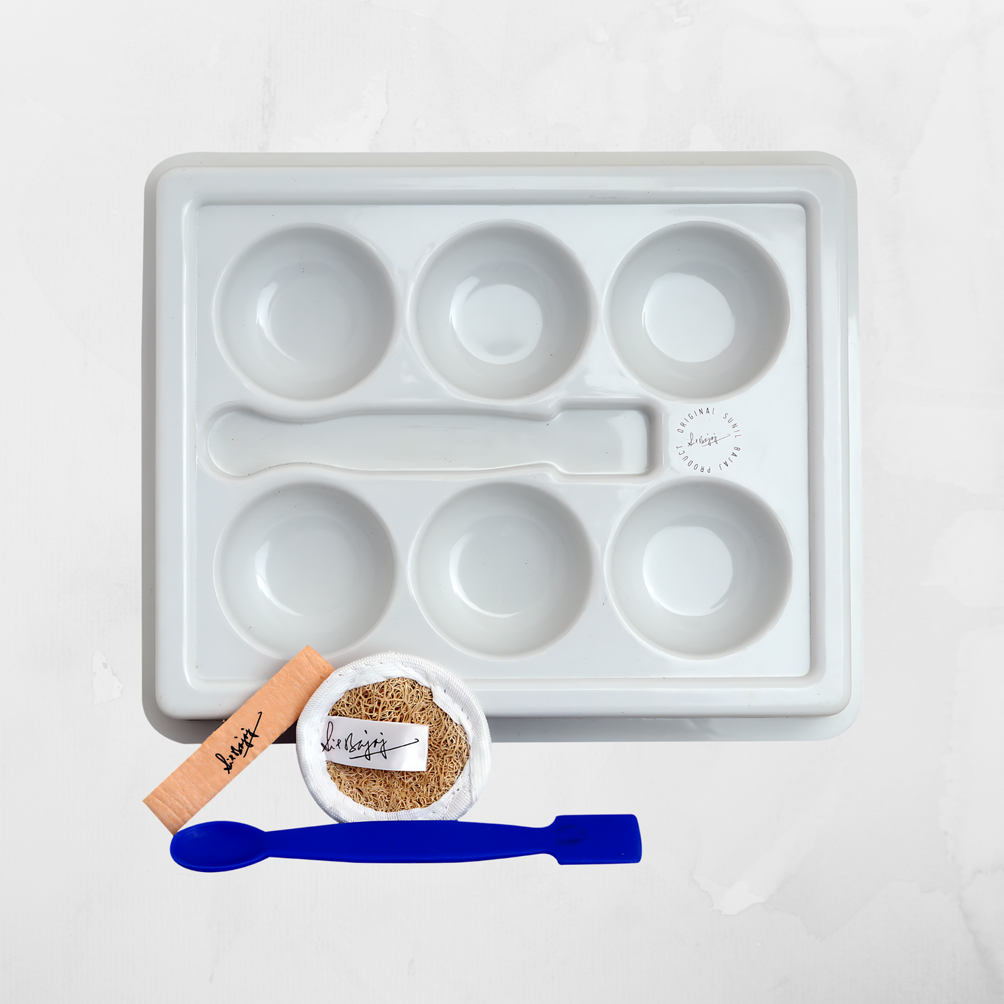 Facial Tray (6-Cavity Tray with Facial Scrub Pad, Pop up Sponge and Blue Spatula)