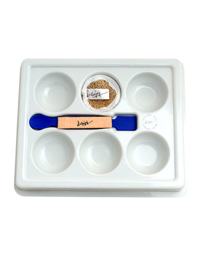 Facial Tray (6-Cavity Tray with Facial Scrub Pad, Pop up Sponge and Blue Spatula)